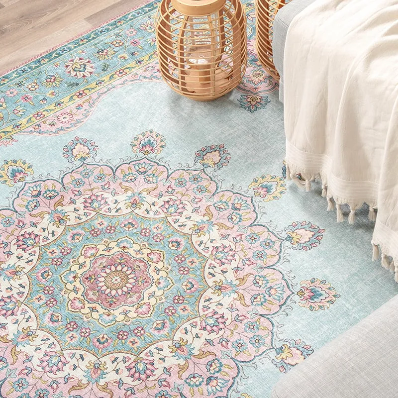 Teppich Vintage - Lily Medaillon Hellblau Türkis