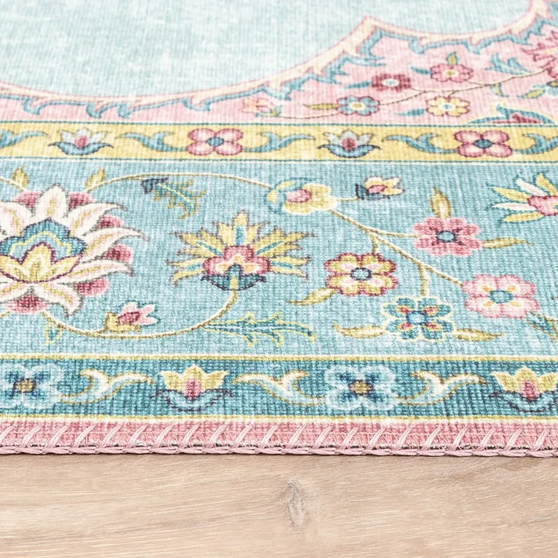 Teppich Vintage - Lily Medaillon Hellblau Türkis