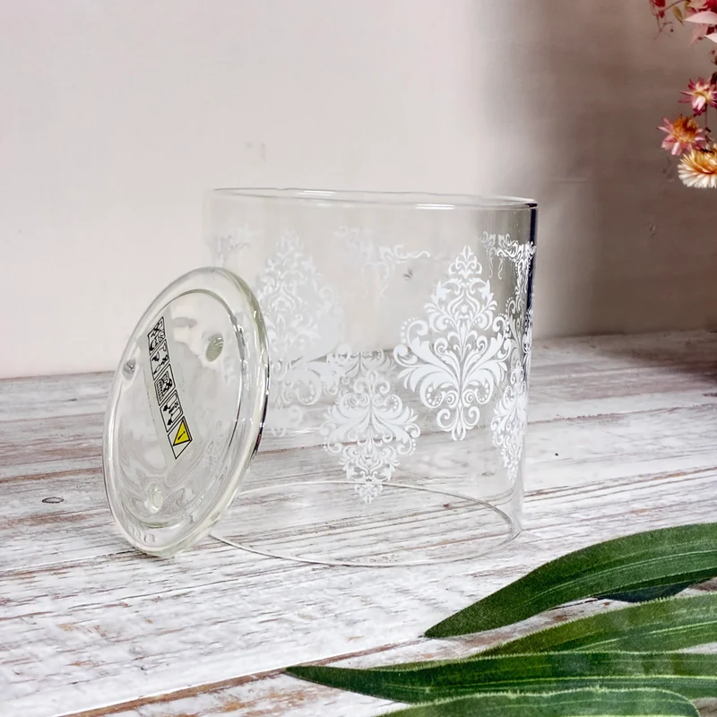 Windlicht Teelichthalter 2-Teilig Glas Muster Weiß Deko