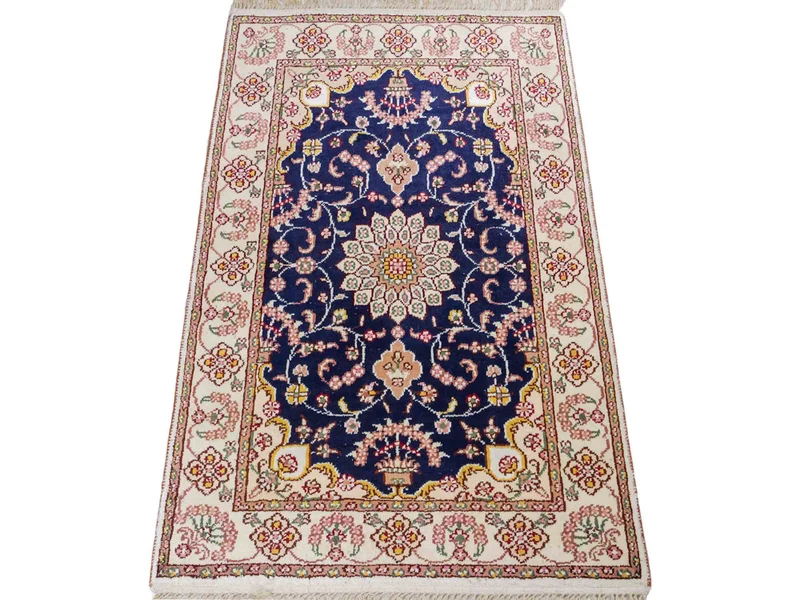 China Seide Teppich 61x91cm - Orientteppich - dunkelblau