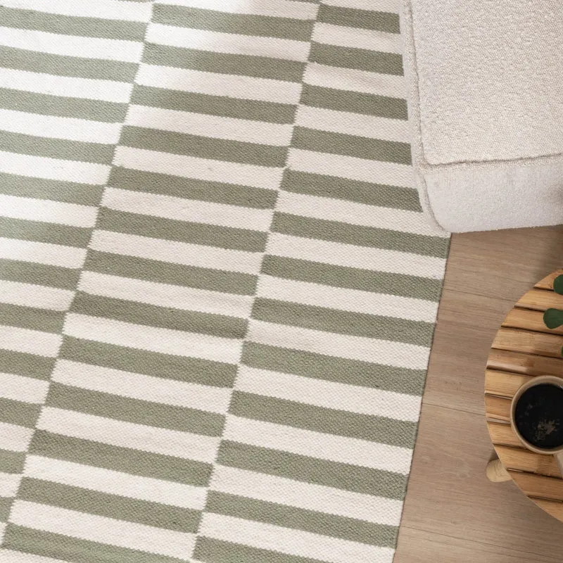 Baumwollteppich - Dazzle Blocks Grün Weiß