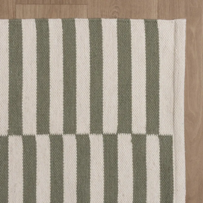 Baumwollteppich - Dazzle Blocks Grün Weiß