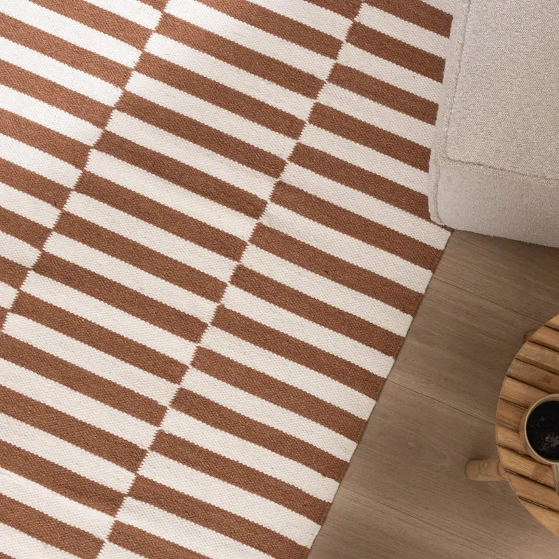 Baumwollteppich - Dazzle Blocks Braun Weiß