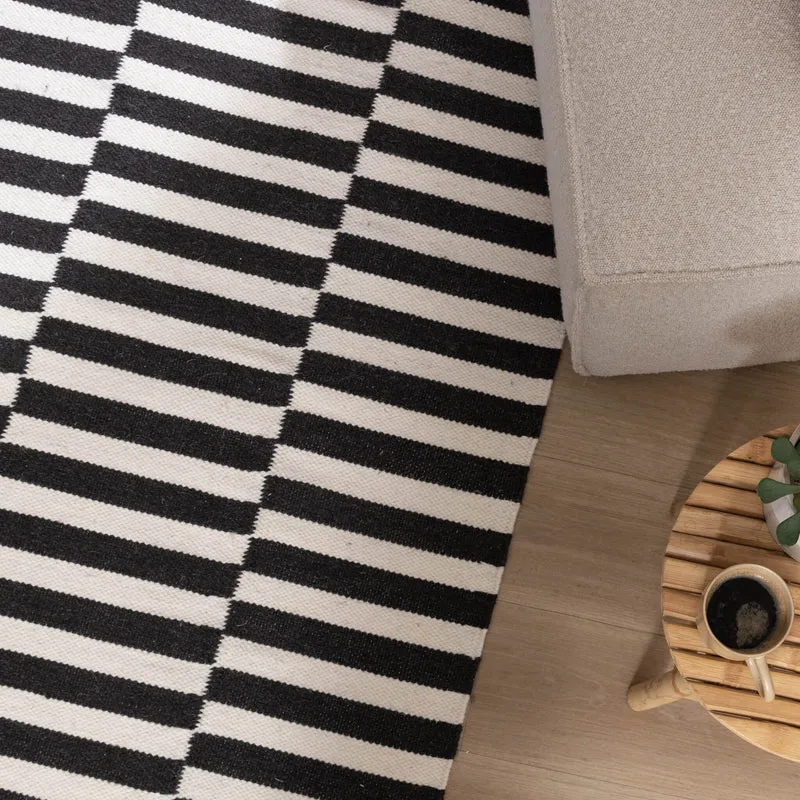 Baumwollteppich - Dazzle Blocks Schwarz Weiß