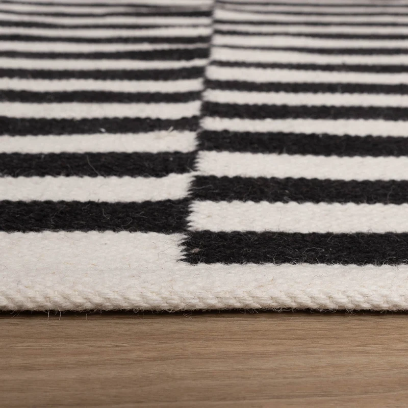 Baumwollteppich - Dazzle Blocks Schwarz Weiß