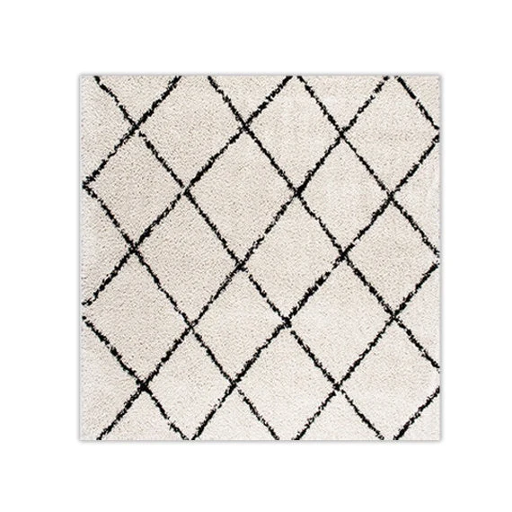 Teppich Hochflor Quadrat - Grand Lines Creme Schwarz