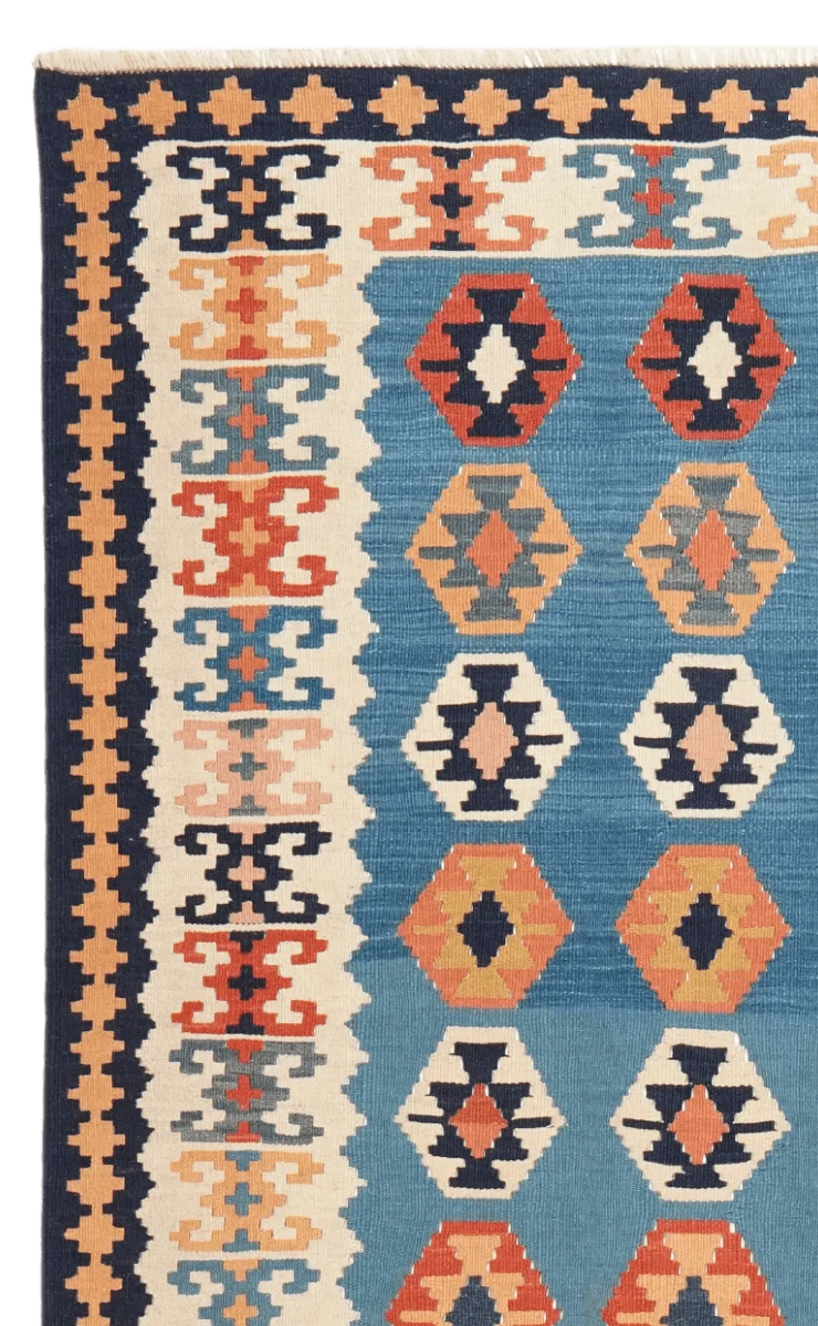 Kelim Gashgai Old · Handgewebt – Blau, 201x160 cm