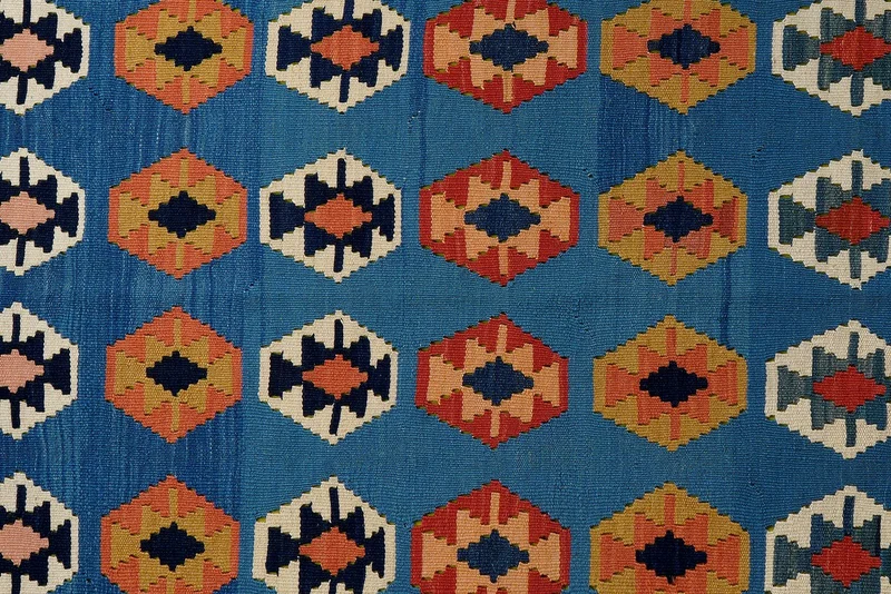 Kelim Gashgai Old · Handgewebt – Blau, 201x160 cm