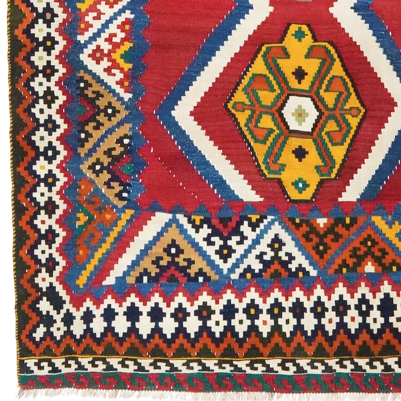 Kelim Gashgai Old · Handgewebt – Rot, 384x134 cm