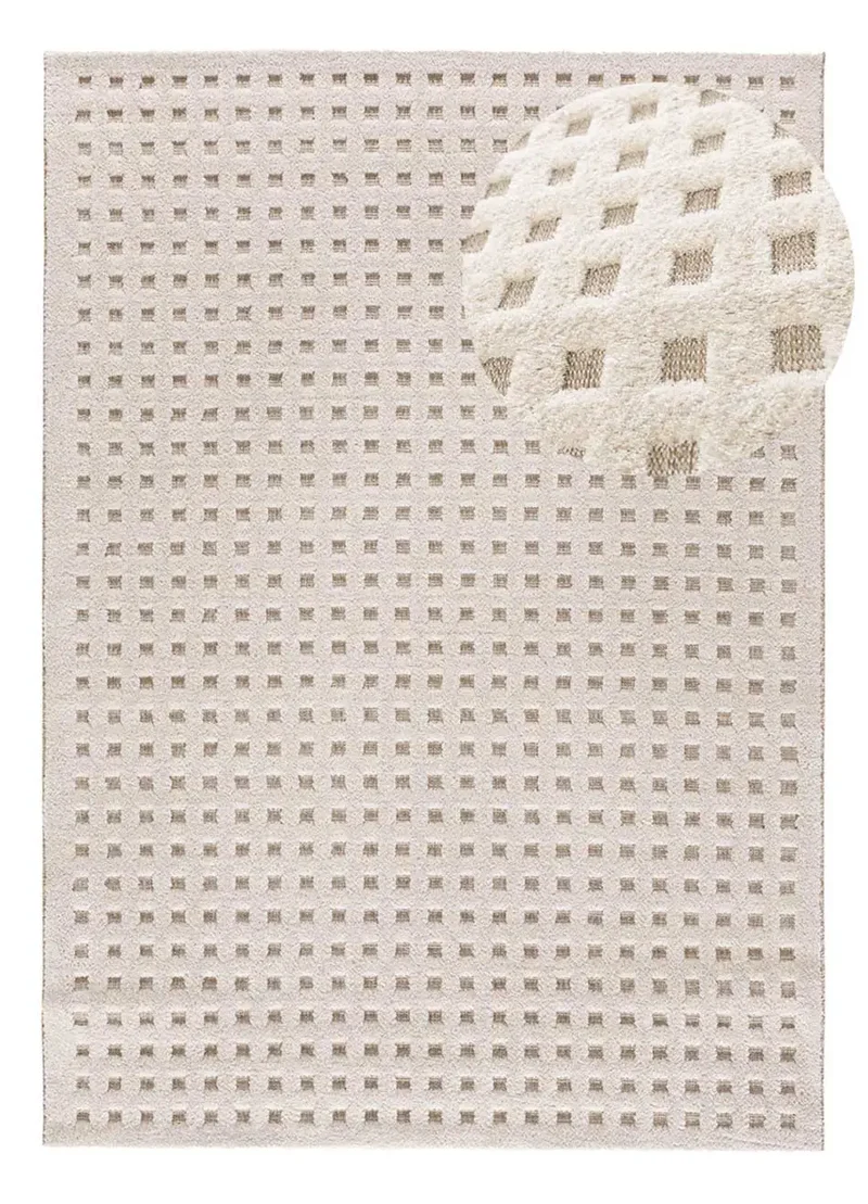 Alfombra diseño cuadros en relieve Diena 40418 Blanco