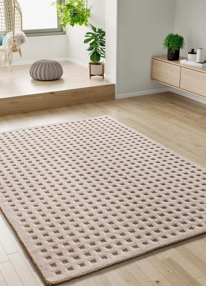 Alfombra diseño cuadros en relieve Diena 40418 Blanco