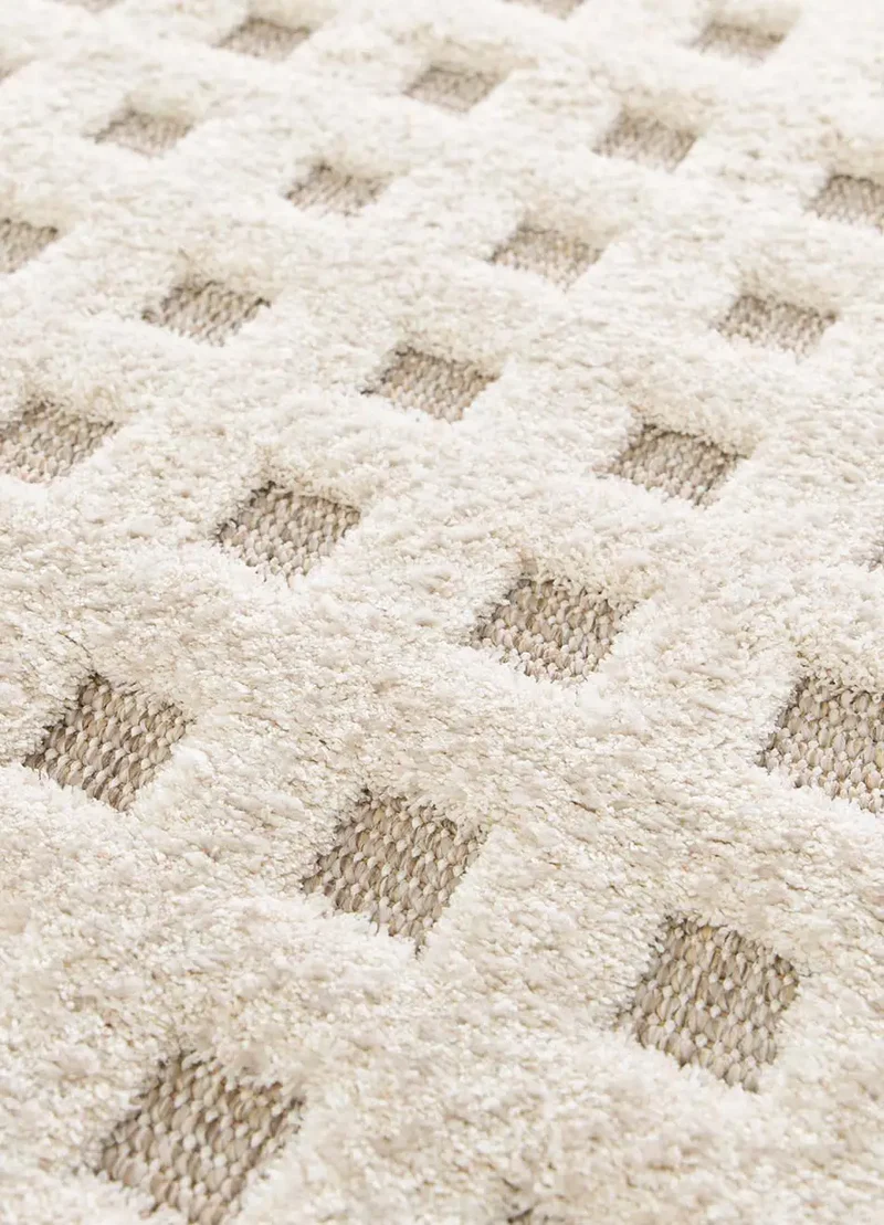 Alfombra diseño cuadros en relieve Diena 40418 Blanco