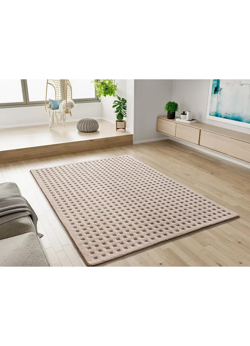 Alfombra diseño cuadros en relieve Diena 40418 Blanco