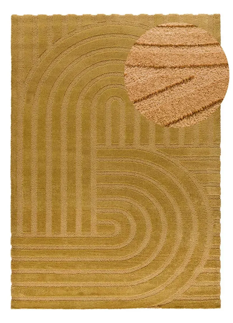 Alfombra geométrica con relieve Snowy 59773 Mostaza