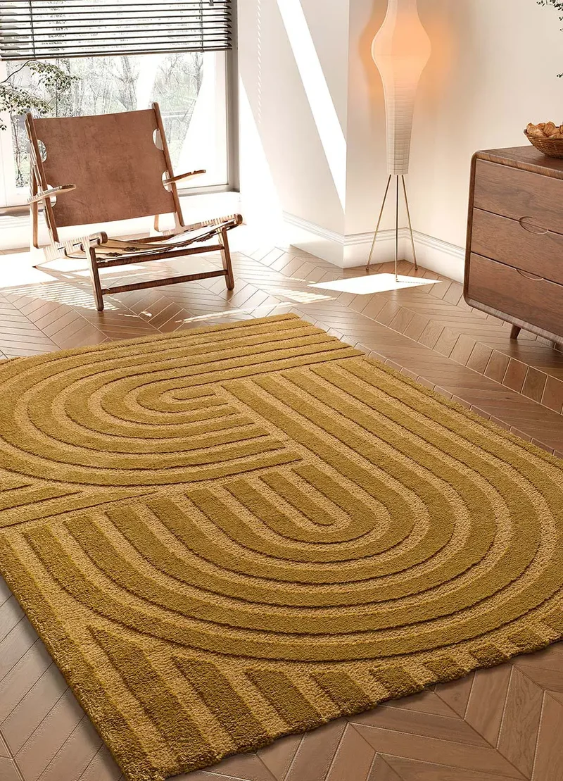 Alfombra geométrica con relieve Snowy 59773 Mostaza
