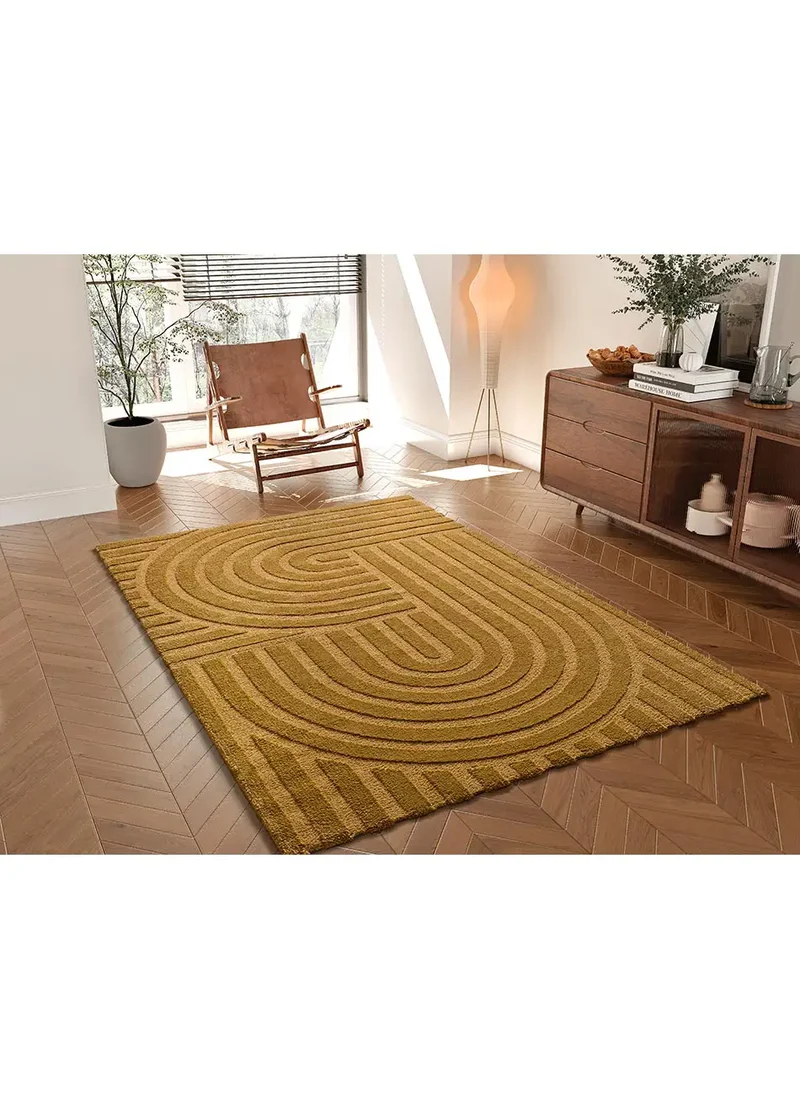Alfombra geométrica con relieve Snowy 59773 Mostaza