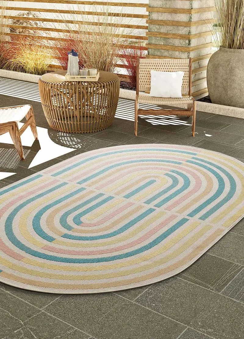 Alfombra ovalada de exterior en tonos pastel Manila 17636 Multi, 160x230 cm