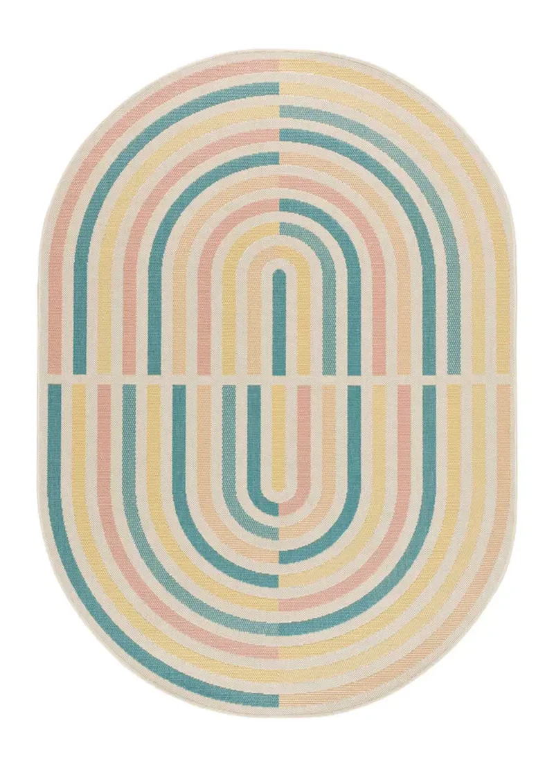 Alfombra ovalada de exterior en tonos pastel Manila 17636 Multi, 160x230 cm