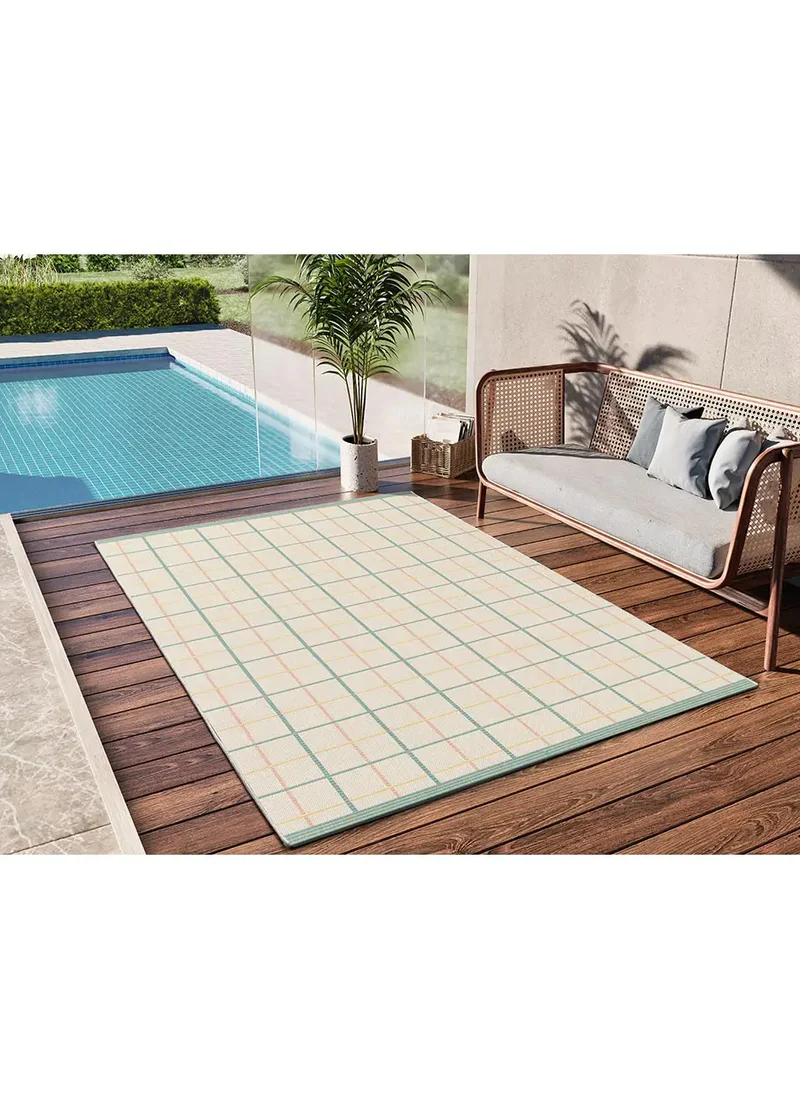 Alfombra de cuadros en tonos pastel, de exterior, Manila 17628 Multi