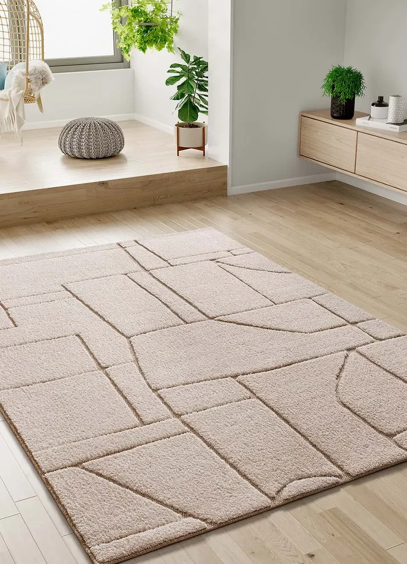 Alfombra diseño étnico en relieve DIENA 40406 Blanco