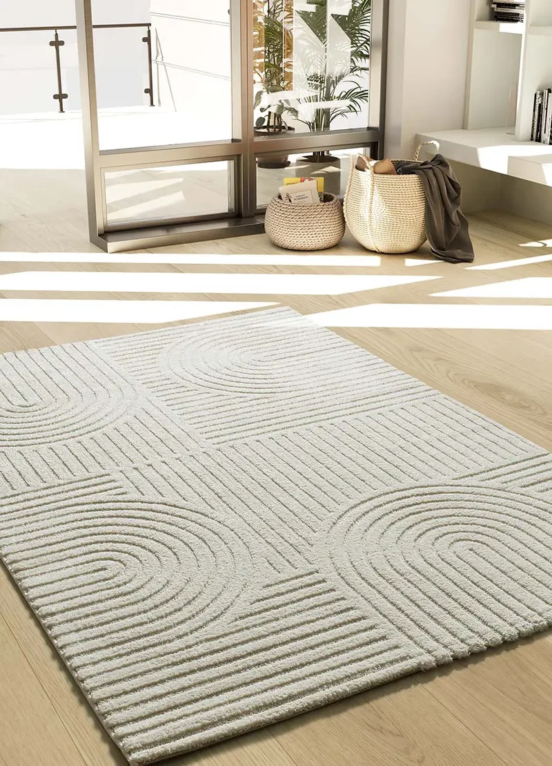 Alfombra con relieve y diseño geométrico Verona 2293 Crema