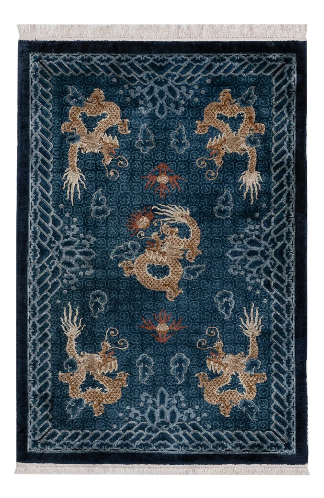 China Seide Teppich 123x187cm - Orientteppich - blau