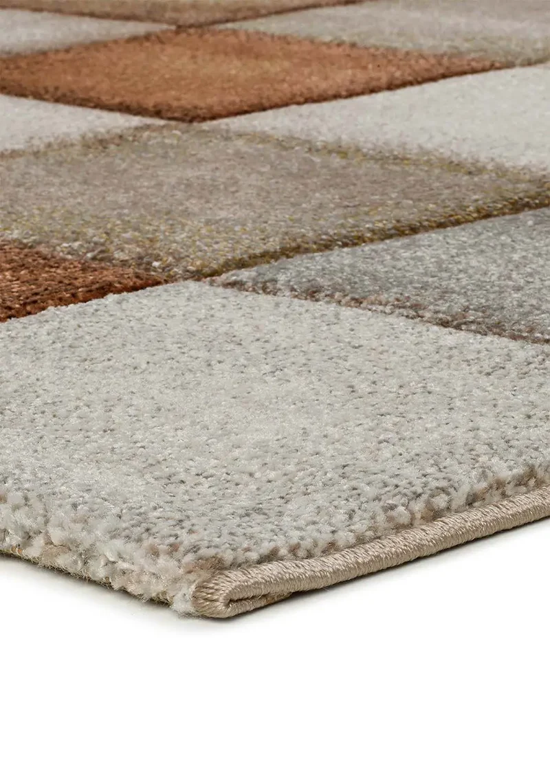 Alfombra efecto damero en tonos tierra Lena 22605 Caldera