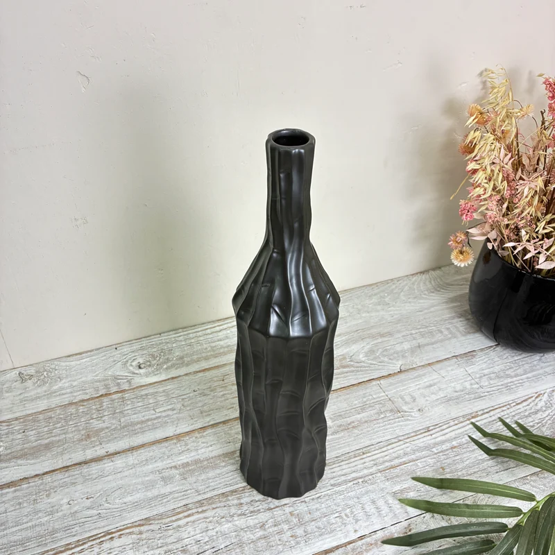 PTMD Vase Finne Flaschenvase Keramik S 47cm Anthrazit Schwarz Deko