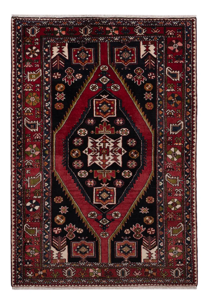 Hamadan Teppich 136x202cm - Perserteppich - dunkelblau