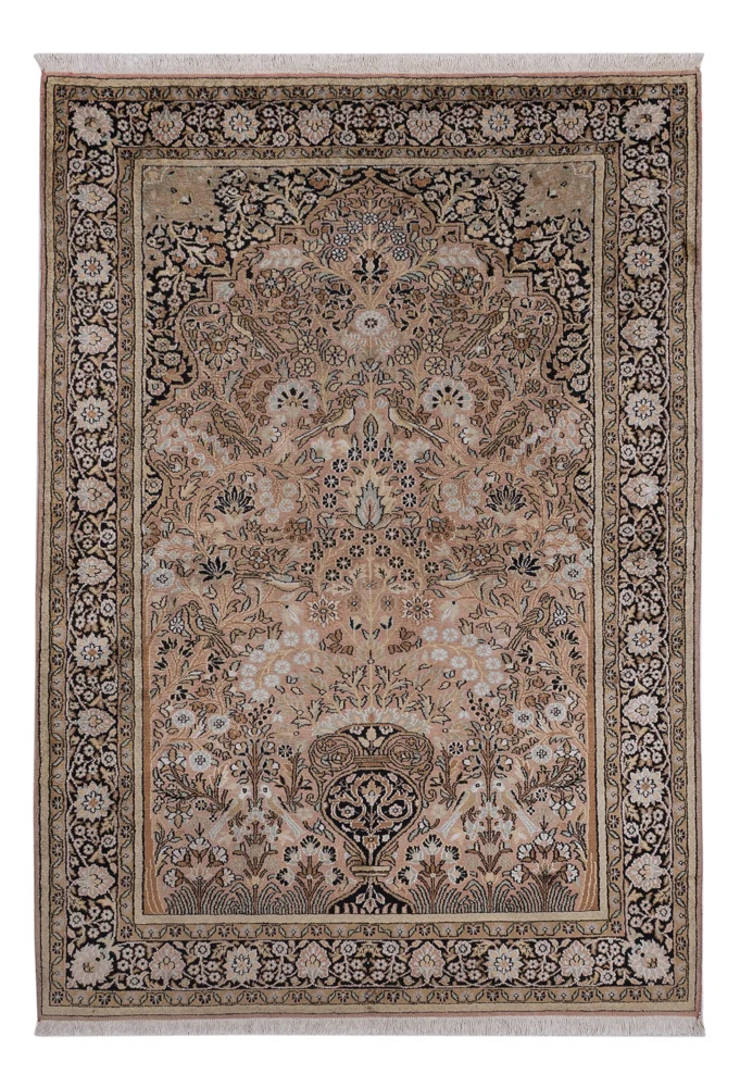 Kaschmir Seide Teppich 126x188cm - Orientteppich - dunkelbeige