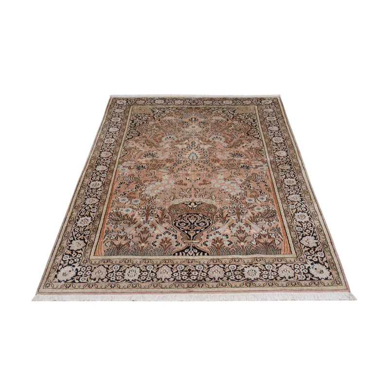 Kaschmir Seide Teppich 126x188cm - Orientteppich - dunkelbeige