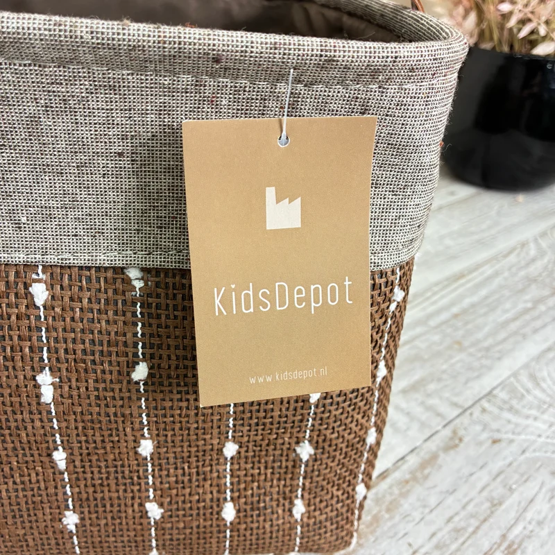 KidsDepot Aufbewahrungskorb Stoffkorb Braun Grau L Ledergriffe Deko