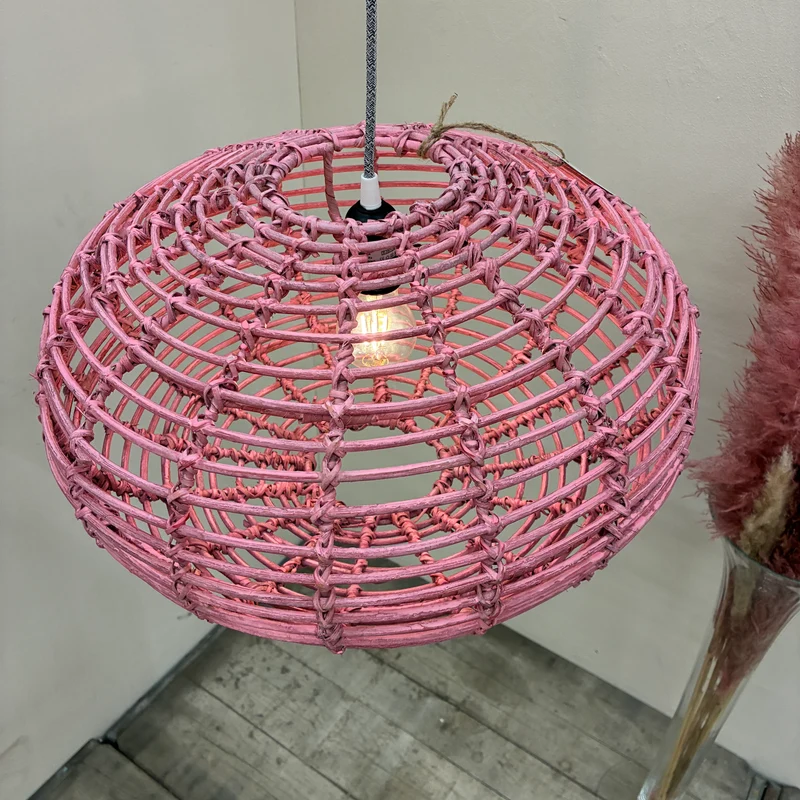 KidsDepot Hängelampe Pumpkin Pendelleuchte Rattan Rosa Lampe