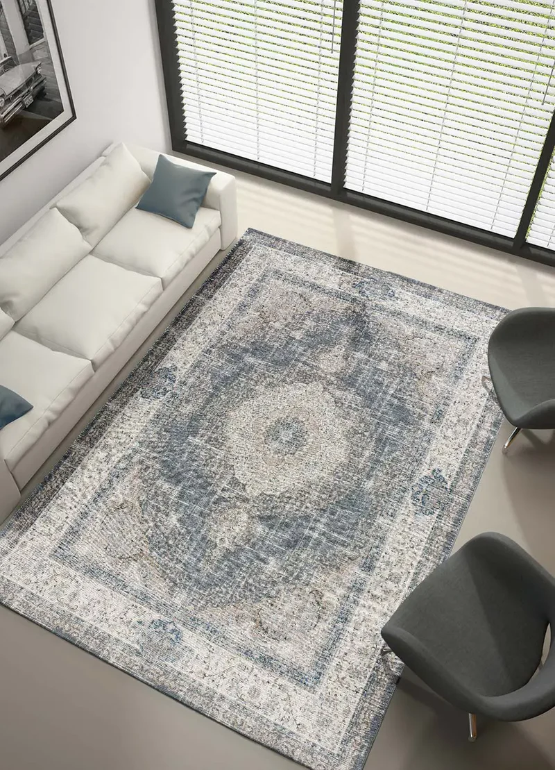 Alfombra lavable vintage Neila 1306 Gris