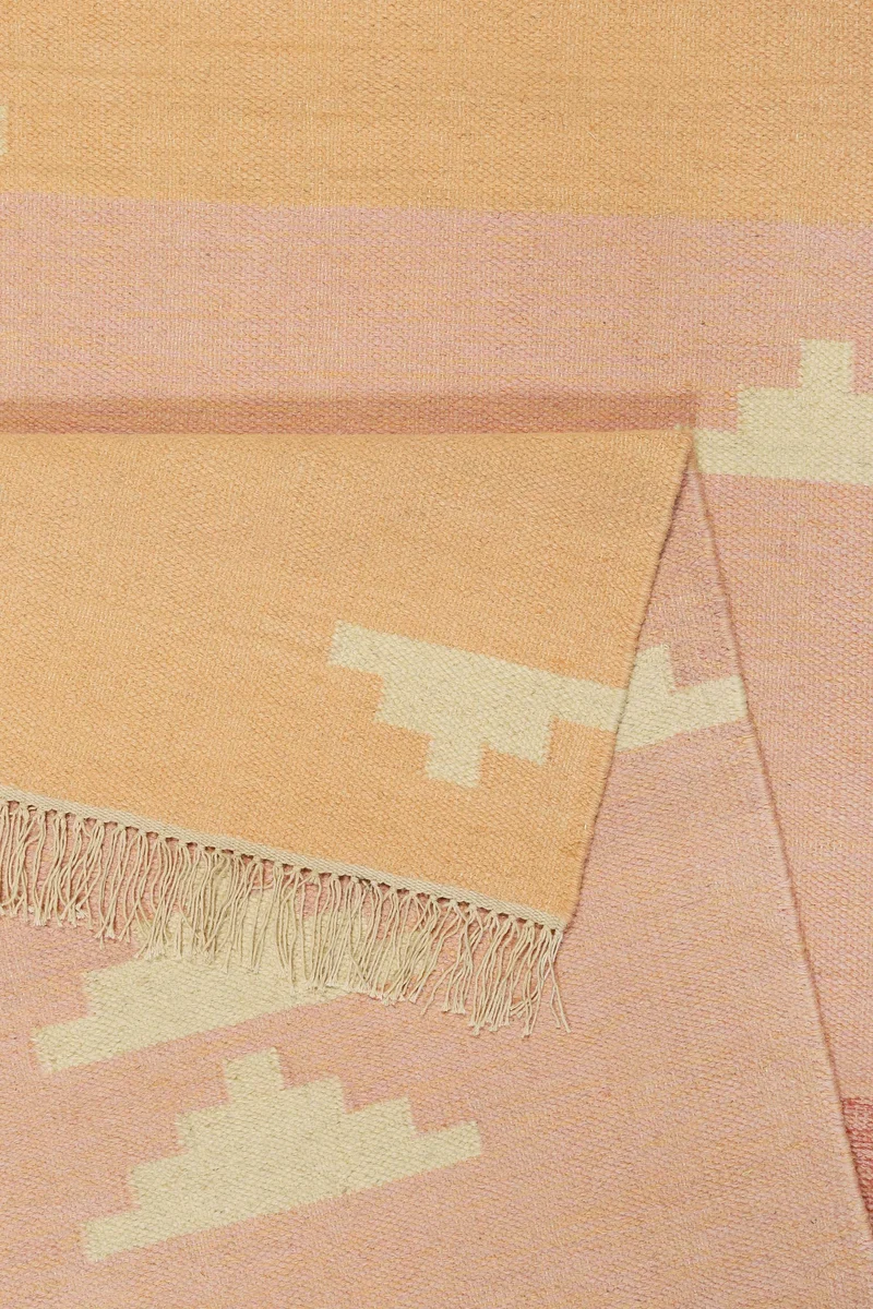 Kelim Teppich Rosa meliert aus Wolle "Soleil" Green Looop