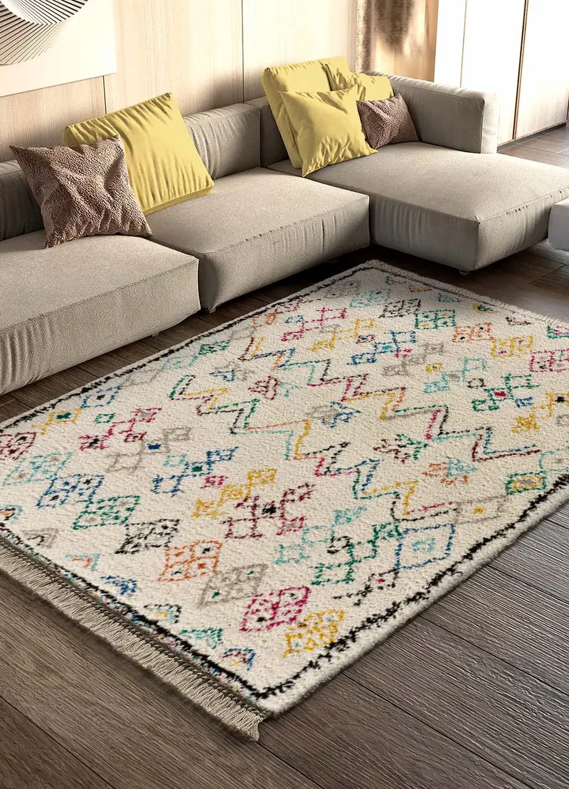 Alfombra shaggy con flecos Yebel 6221 Blanco