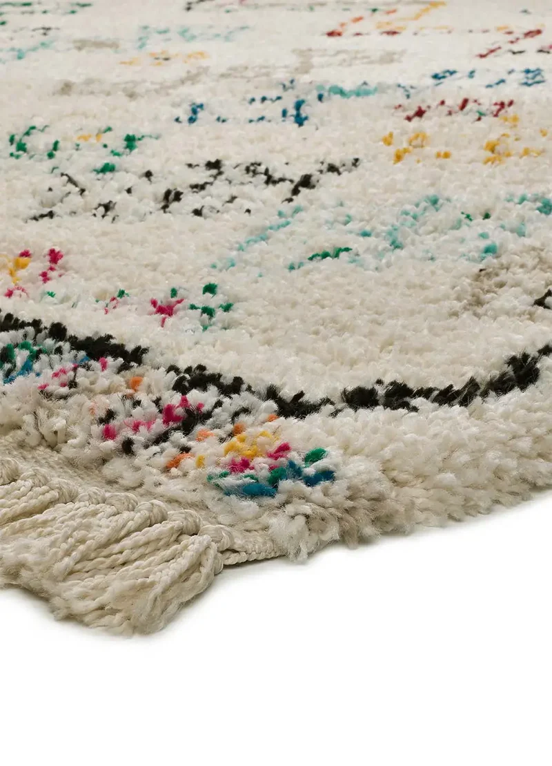 Alfombra shaggy con flecos Yebel 6221 Blanco