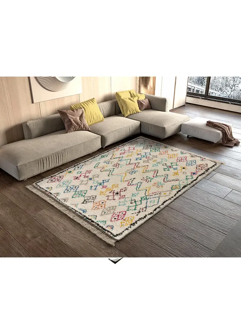 Alfombra shaggy con flecos Yebel 6221 Blanco