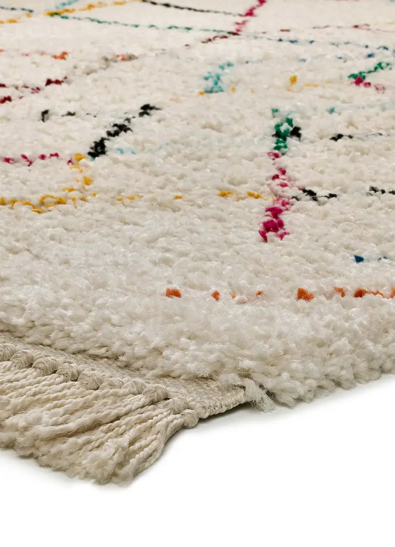 Alfombra shaggy con flecos Yebel 807 Blanco