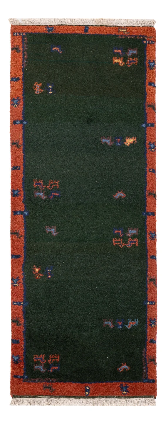 Gabbeh Teppich Indus 75x200cm - Wollteppich - dunkelgrün
