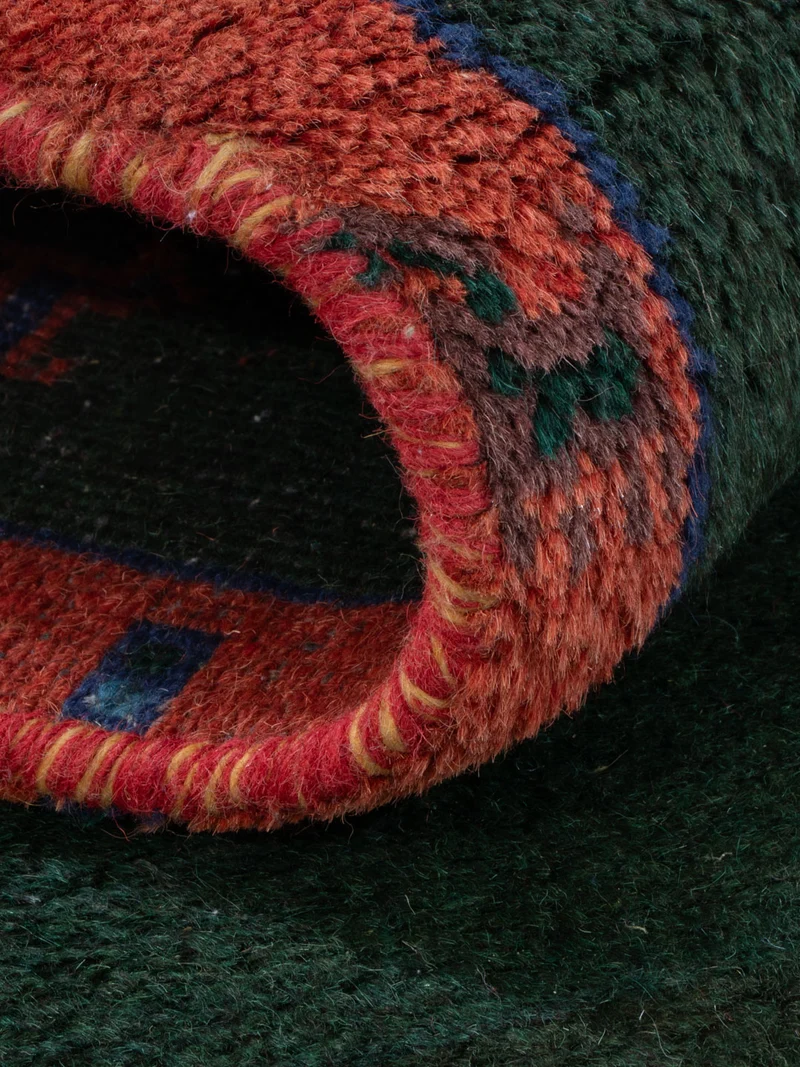 Gabbeh Teppich Indus 75x200cm - Wollteppich - dunkelgrün