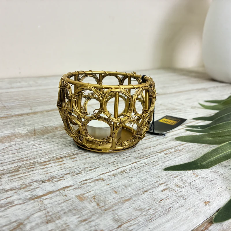 PTMD Rustin Teelichthalter Metall Golden Ringmuster Windlicht Deko