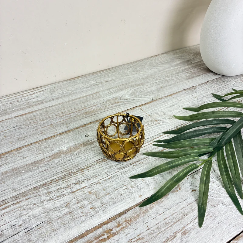 PTMD Rustin Teelichthalter Metall Golden Ringmuster Windlicht Deko