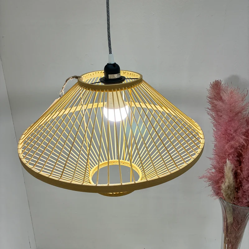 Deckenlampe Beige Bambus Holz Hängeleuchte Boho Skandi Lampe
