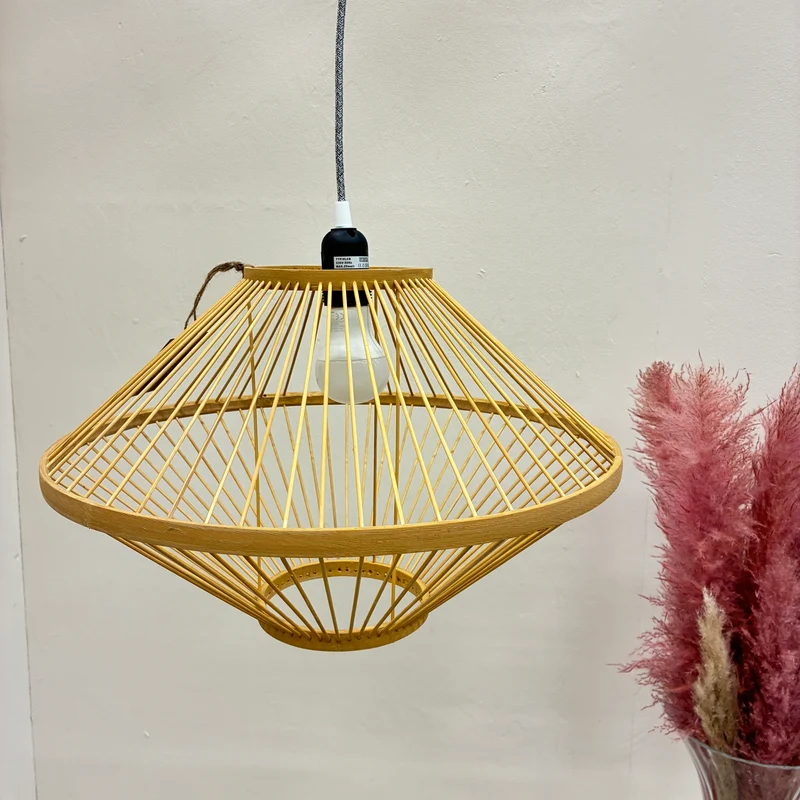Deckenlampe Beige Bambus Holz Hängeleuchte Boho Skandi Lampe