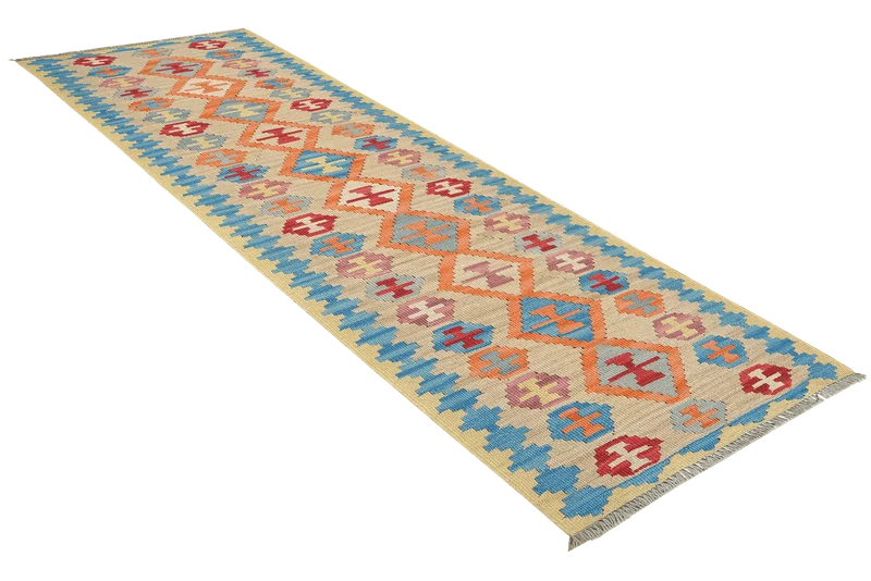 Kelim Gashgai · Handgewebt – Beige, 253x59 cm