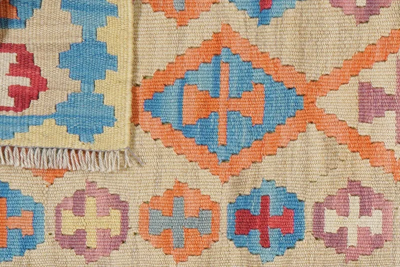 Kelim Gashgai · Handgewebt – Beige, 253x59 cm
