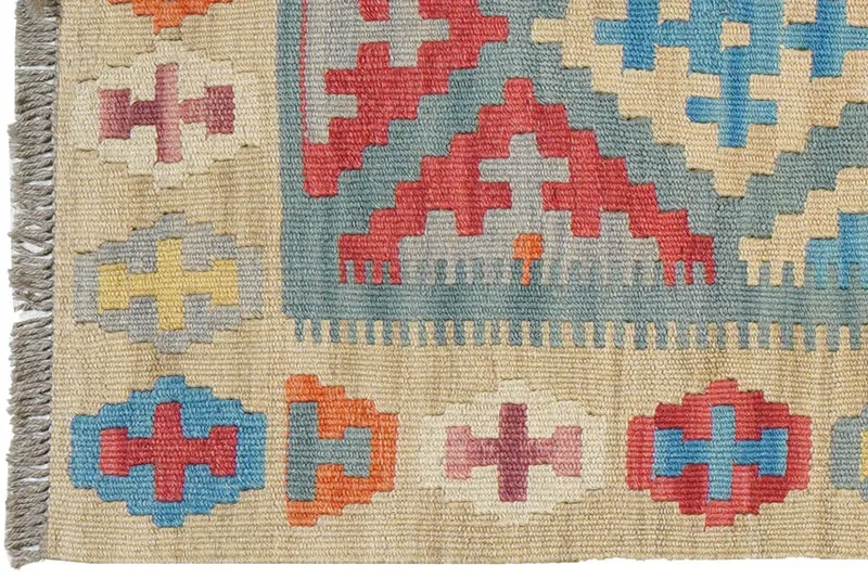 Kelim Gashgai · Handgewebt – Türkis, 237x60 cm