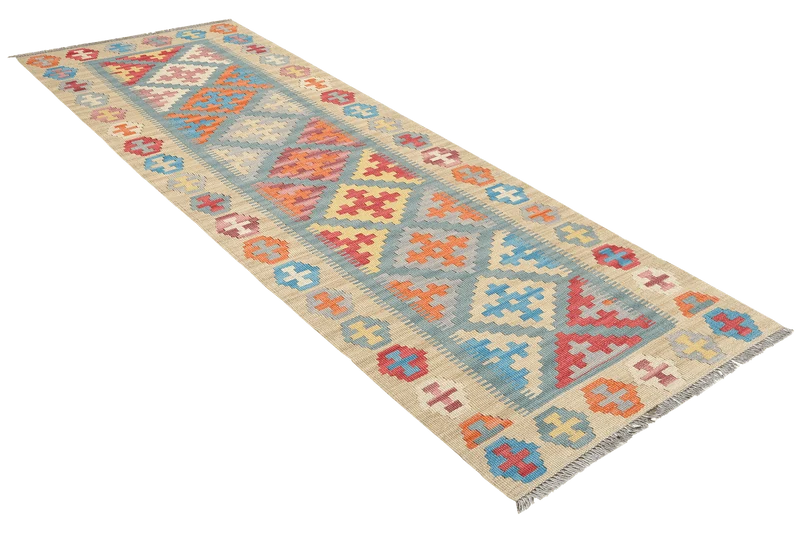 Kelim Gashgai · Handgewebt – Türkis, 237x60 cm