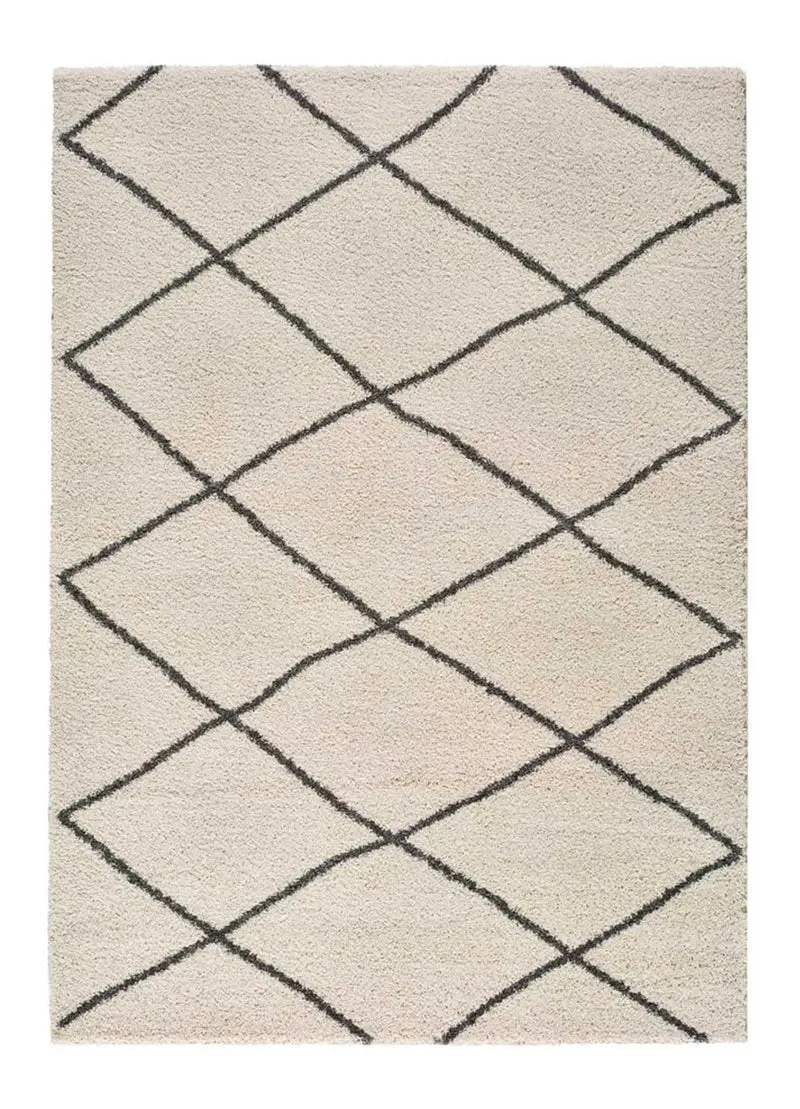 Alfombra shaggy con rombos Atlas 8633 Blanco